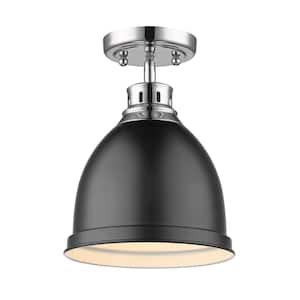 Duncan Collection 1-Light Chrome Flush Mount with Matte Black Shade