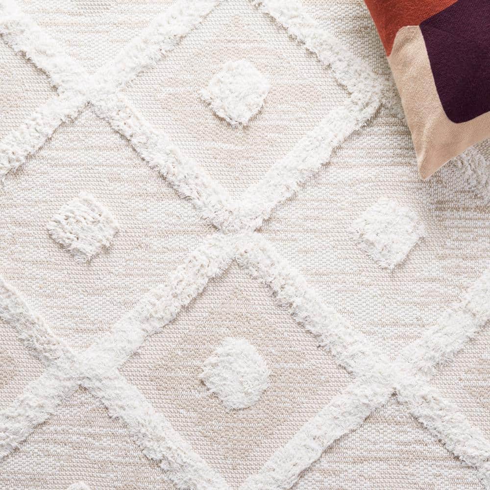 Beige and Ivory Geometric Synthetic Square Area Rug, 6'4" x 6'4"