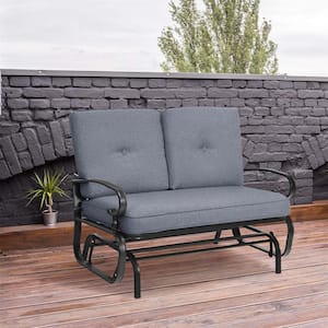 2-Person Metal Outdoor Glider with Grey Cushion