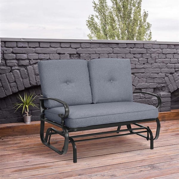 2-Person Metal Outdoor Glider with Grey Cushion