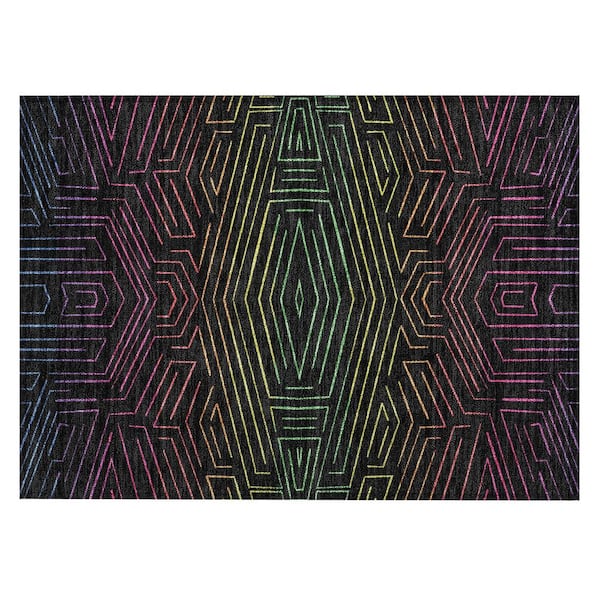 Chantille Machine Washable Indoor/Outdoor Abstract ACN2830 Black 2 ft. x 3 ft. Accent Rug