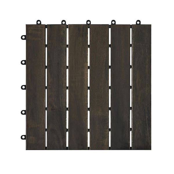 1 ft. x 1 ft. Acacia Wood Interlocking Deck Tiles in Dark Brown, Indoor Outdoor Striped Pattern Floor Tiles(10 per Case)