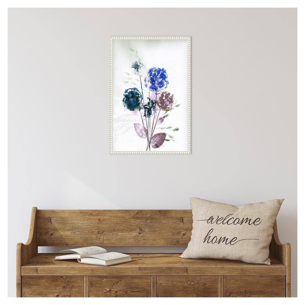 Bouquet Blue Abstract Floral Canvas with White Beaded Frame