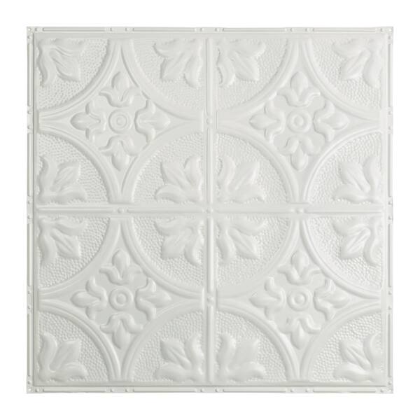 Great Lakes Tin Jamestown 2 ft. x 2 ft. Nail Up Metal Ceiling Tile in Matte White (Case of 5)