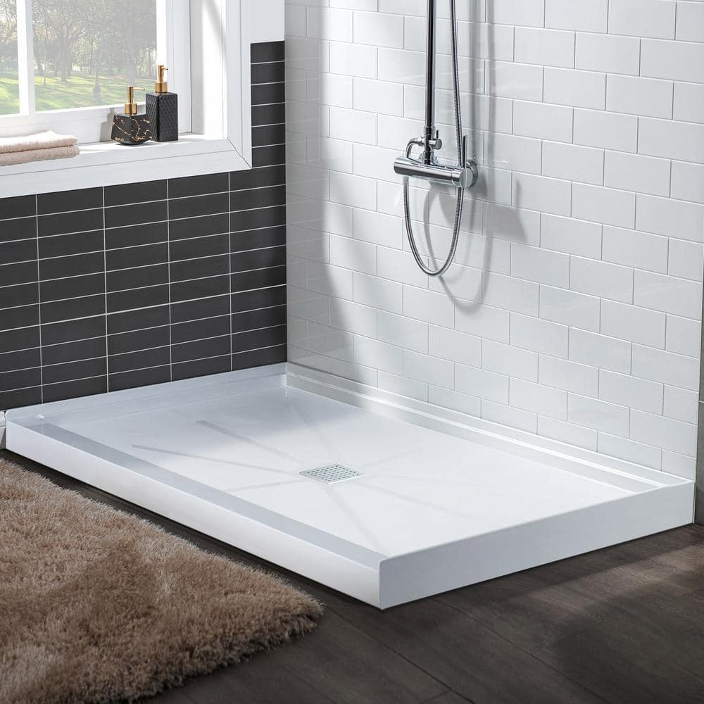48" White Solid Surface Rectangular Shower Pan with Center Drain