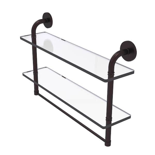 Allied Brass Remi Collection 22 in. 2-Tiered Glass Shelf with Integrated Towel Bar in Antique Bronze