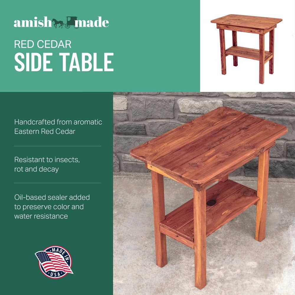 Medium Brown Cedar Rectangular Outdoor End Table