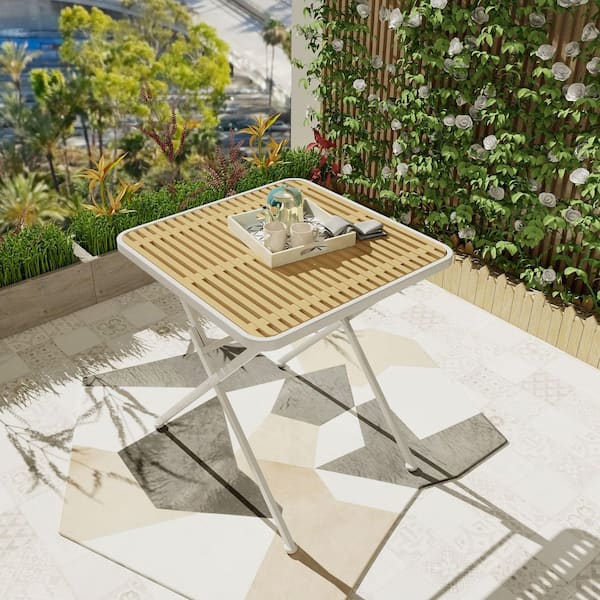 27.56 in. Metal and Plastic Modern Folding Square Table-Indoor and