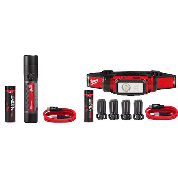 RLUSB 800L COMPACT FLASHLIGHT and 600 Lumens LED REDLITHIUM Hard Hat Headlamp (2-Pack)