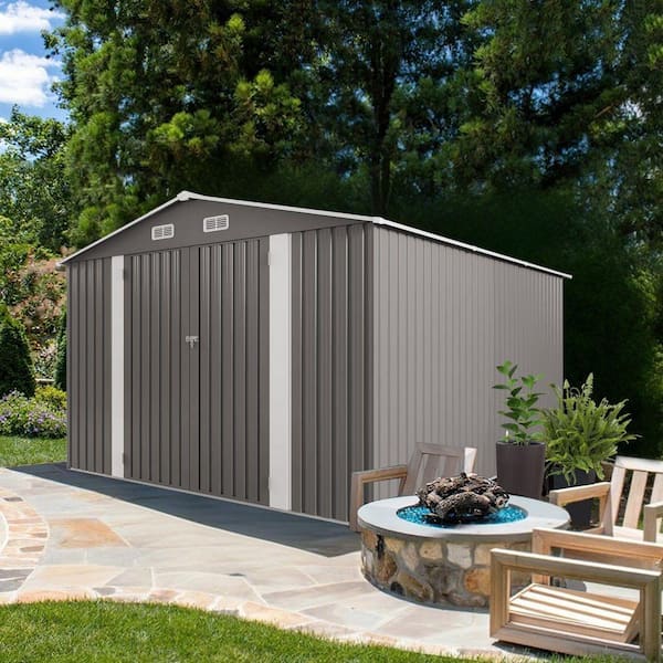 10 ft. W x 12 ft. D Gray Metal Outdoor Storage Shed with Double