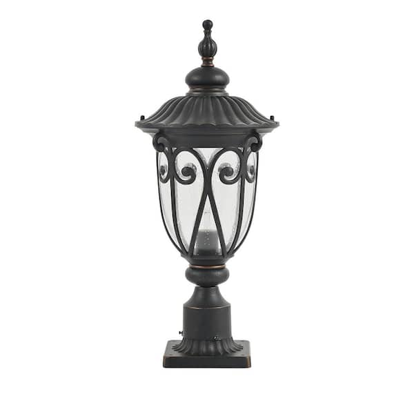 Vintage Black Aluminum Outdoor Post Lantern with Bubble Glass, for Yard Patio Driveway (Bulb Not Included)