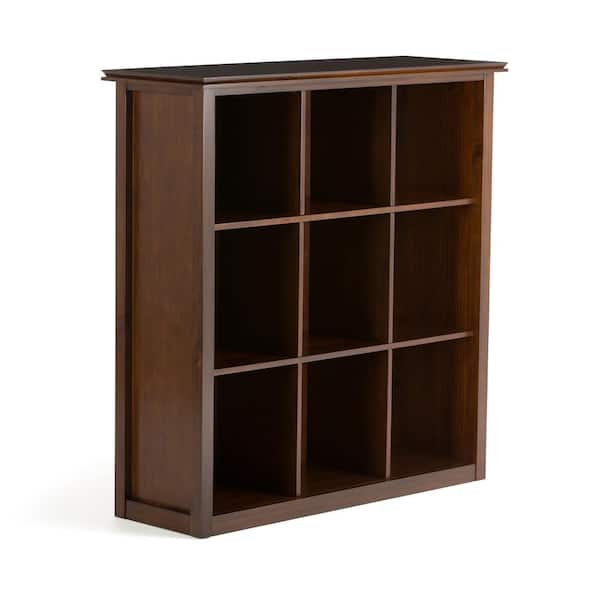 Simpli Home Artisan Solid Wood 45 in. x 43 in. Contemporary 9 Cube Bookcase and Storage Unit in Medium Auburn Brown