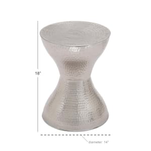 14 in. Silver Hammered Medium Round Metal End Table with Hourglass Shape