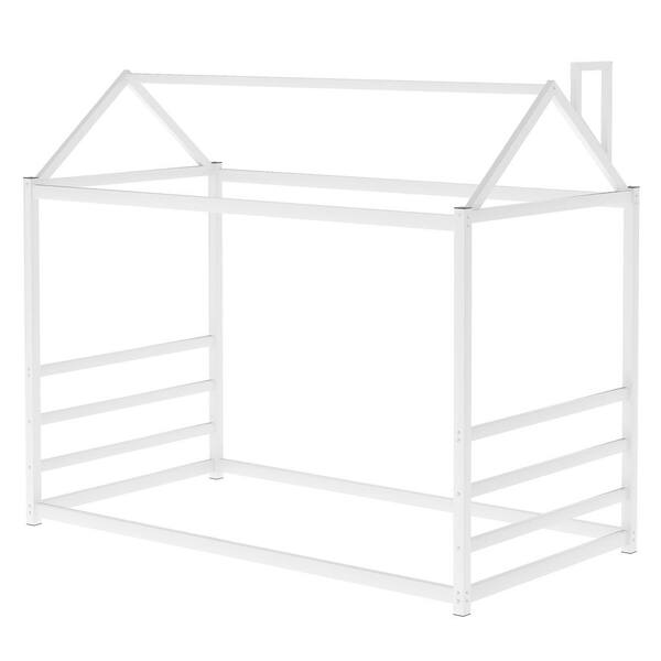 ANBAZAR White Twin Size Metal House Beds with Roof and