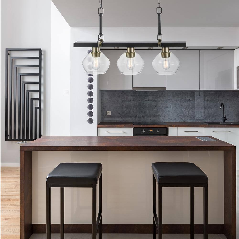 Matte Black and Gold 3-Light Glass Pendant Ceiling Fixture