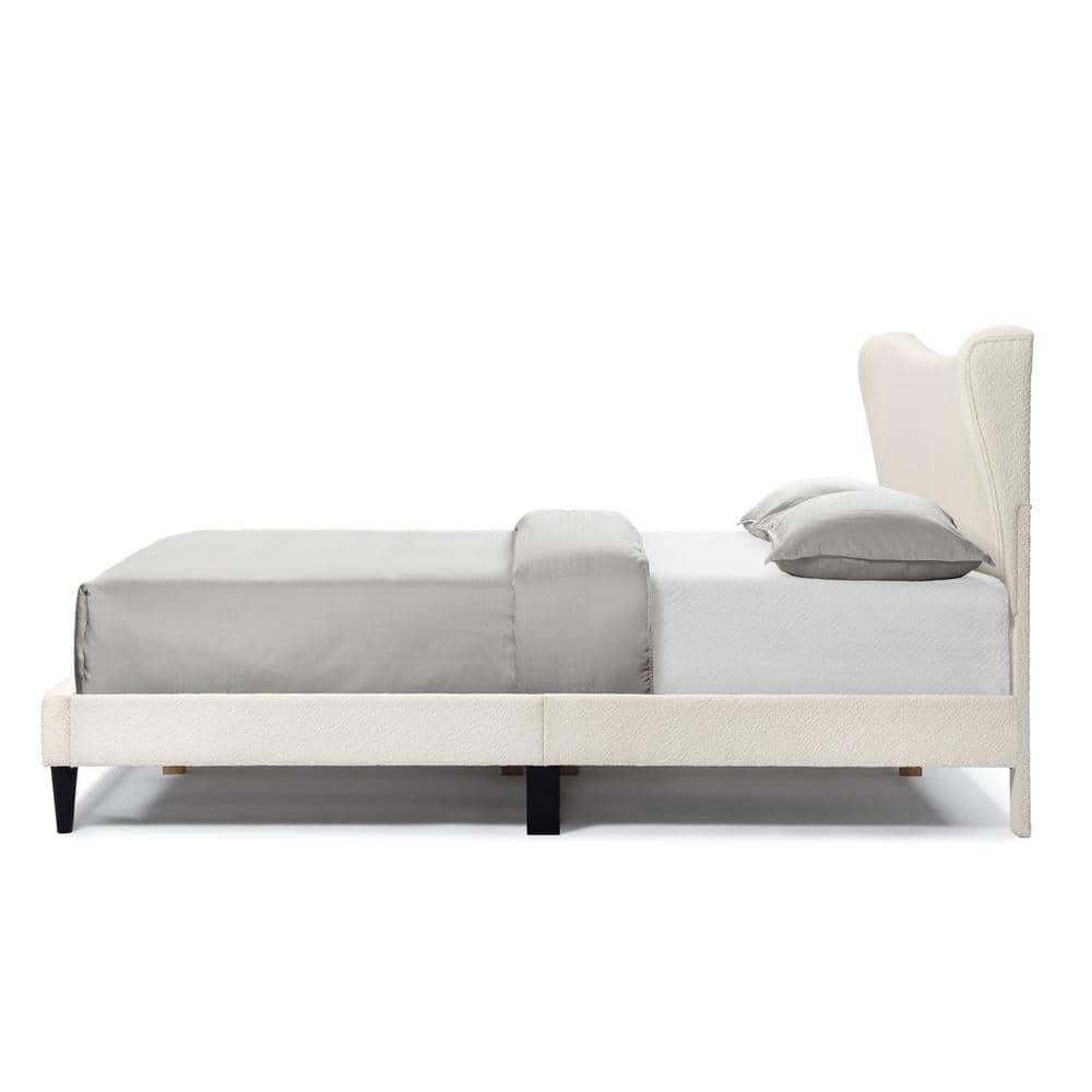 Cream Upholstered Queen Bed with Nailhead Trim and Slats