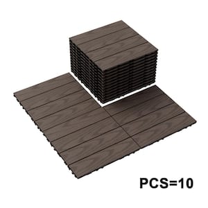 1 ft. x 1 ft. x 0.8 in. Quick Deck Outdoor Knurling Slat Composite Deck Tile in Coffee (10 sq. ft. Per Box)