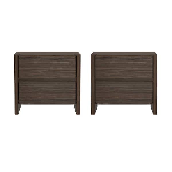 Linda Modern Walnut Brown 2-Drawer 24 in. W Nightstand (Set of 2)