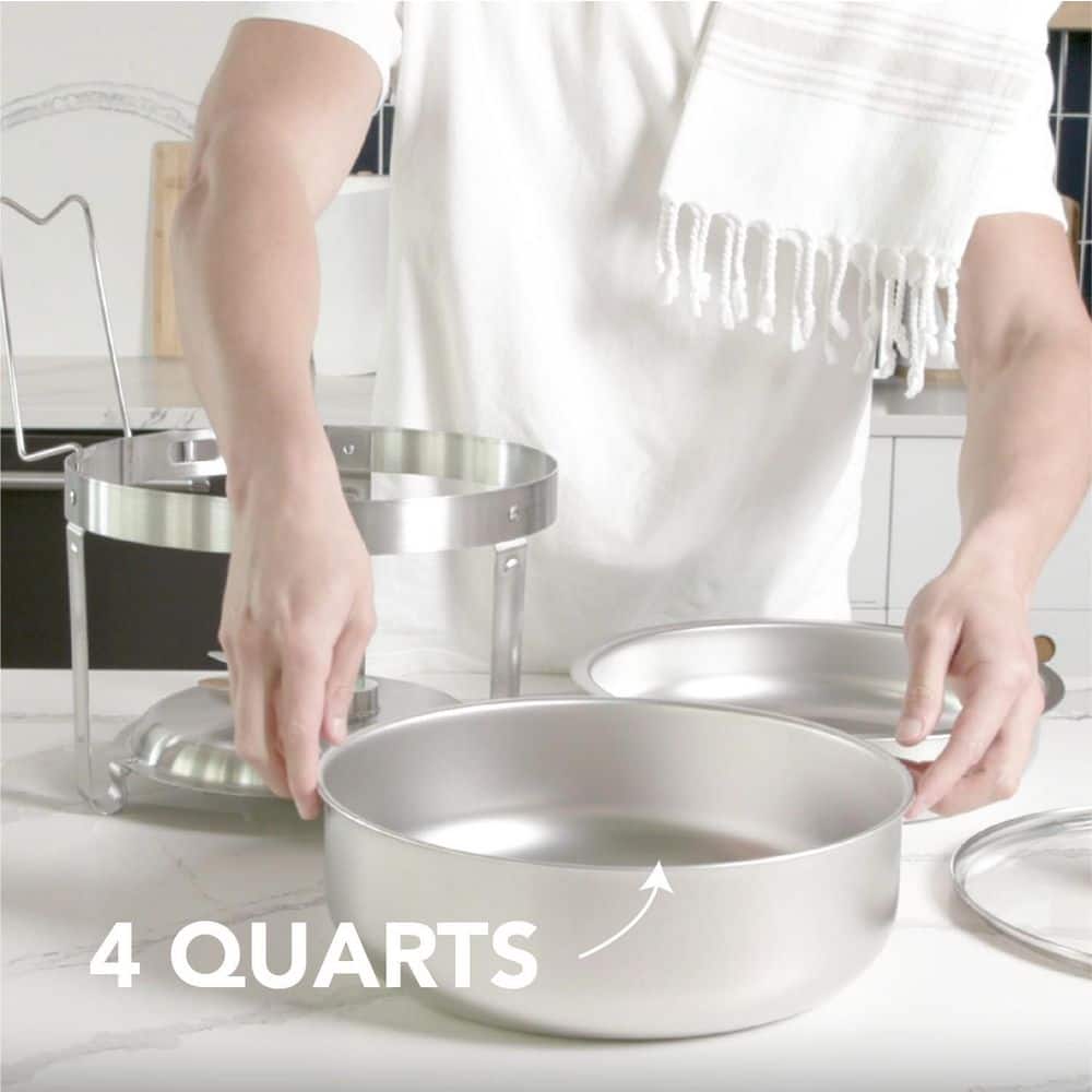 Alpha Living 4 qt Stainless Steel Round Chafing Dish Set with Glass Lids