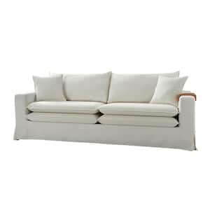 Erich Modern 86.5 in. Straight Arm Polyester Rectangle Reversible Cushions Slipcovered Sofa in White