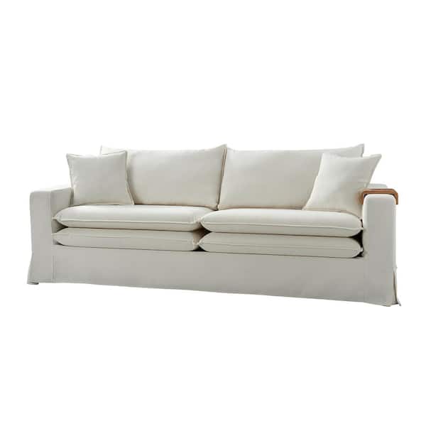 JAYDEN CREATION Erich Modern 86.5 in. Straight Arm Polyester Rectangle Reversible Cushions Slipcovered Sofa in White