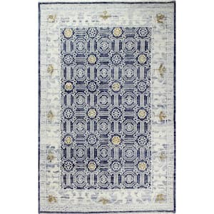 Delphi Navy 4 ft. x 6 ft. (3 ft. 6 in. x 5 ft. 6 in.) Geometric Transitional Accent Rug