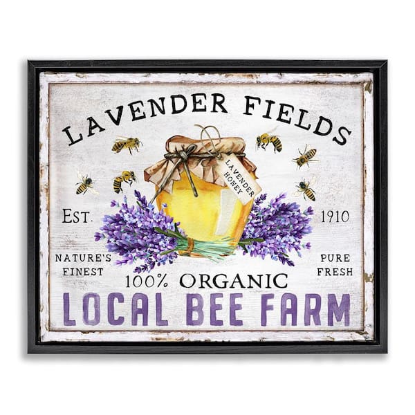 Stupell Industries Lavender Fields Bee Farm by Creatif Belle Black Floater Frame Animal Graphic Art Print 25 in. x 31 in.