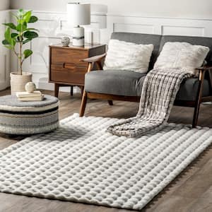 Jeni Solid Faux Rabbit Machine Washable White 7 ft. 6 in. x 9 ft. 6 in. Area Rug