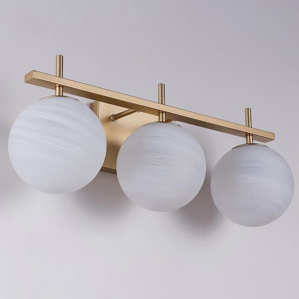 Raleigh 22 in. 3-light Modern Gold Dimmable Vanity Light With White Cloud Glass Lampshade