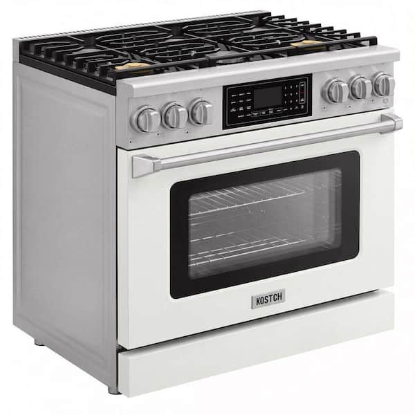 Tilt Panel 36 in. 6-Burner Freestanding Propane Gas Range w/ 6.2 cu. ft. Self-Cleaning Air Fry Convection Oven in White