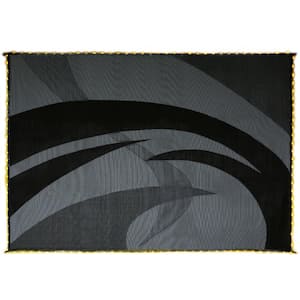 Swirl Pattern LED Illuminated Black/White Patio/RV Reversible Floor Mat- 8' x 11'