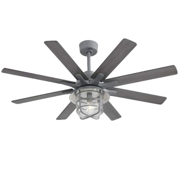 52 in. Indoor/Outdoor Industrial Windmill Gray Ceiling Fan with E26 Light Kit, 6-Speed Reversible DC Motor and Remote