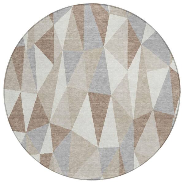 Chantille Machine Washable Indoor/Outdoor Abstract ACN2835 Ivory 8 ft. x 8 ft. Round Rug