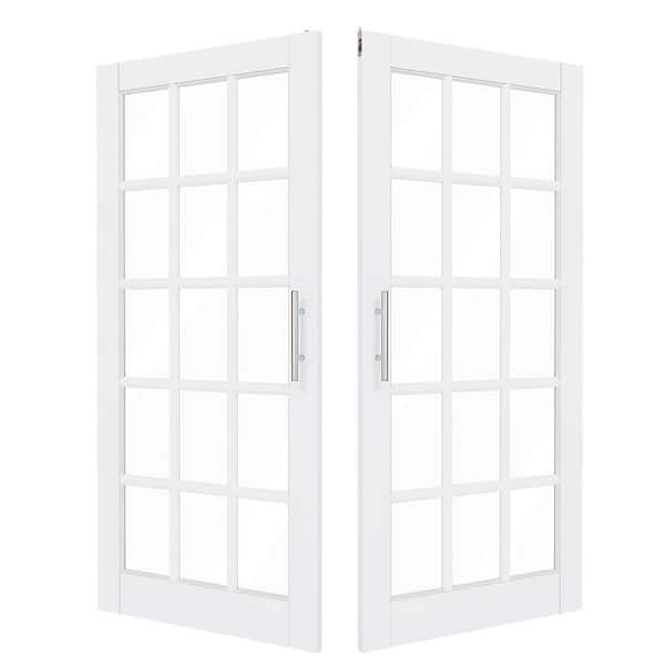 72in. x 80in. Solid Wood & MDF, 15 Lite, Clear Glass, White, Pantry Door, Interior Door Slab With Ball Catch & Top Latch