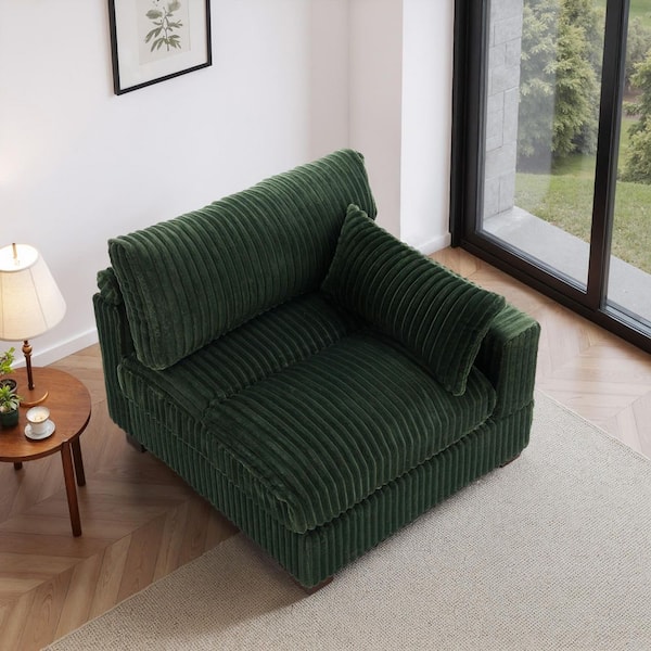 Uixe Modern Right Arm Facing Green Faux Rabbit Fur Polyester