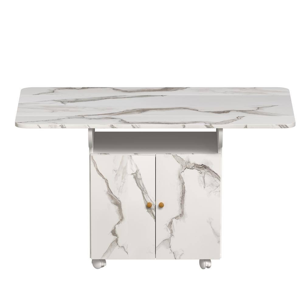 White Marble Texture Tabletop 47 in. Kitchen Island on 4 Wheels with Folding Table price history on PriceWatchPro