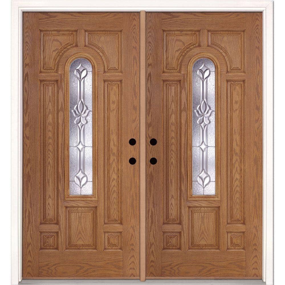 74 in. x 81.625 in. Medina Zinc Center Arch Lite Stained Light Oak Left-Han