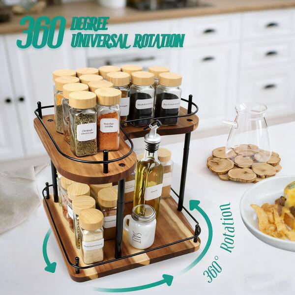 Wudkey 2-Shelf Pine 11.8 in. Wooden Spice Rack Organizer Lazy