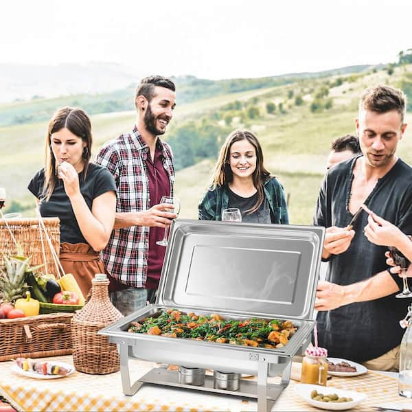 9 qt. Silver Stainless Steel Chafing Dish Buffet Set Chafers with Food Pans (4-Pack)