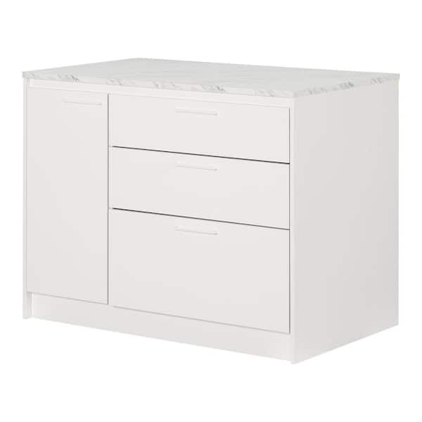 South Shore Myro Faux White Marble and White 46.75 in. Kitchen Island 16757