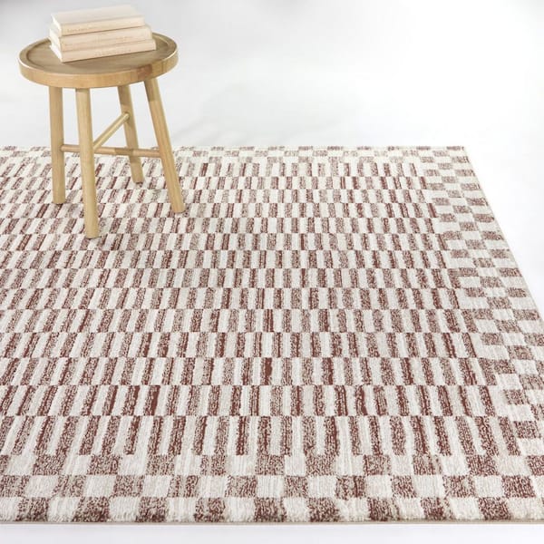 Bakker Rust 7 ft. 10 in. x 10 ft. Boho Checkered Area Rug