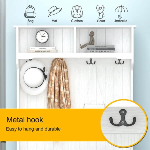 FUFU&GAGA 68.5 in. White Wood 3-in-1 Coat Rack with 4-Metal FUFU&GAGA 68.5 in. White Wood 3-in-1 Coat Rack with 4-Metal