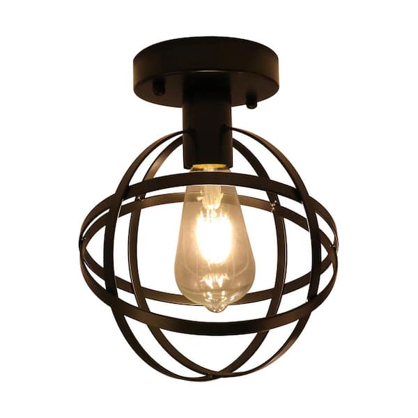 LamQee 7.9 in. 1-Light Black Globe Semi-Flush Mount Light with Spherical Metal Strap Shade