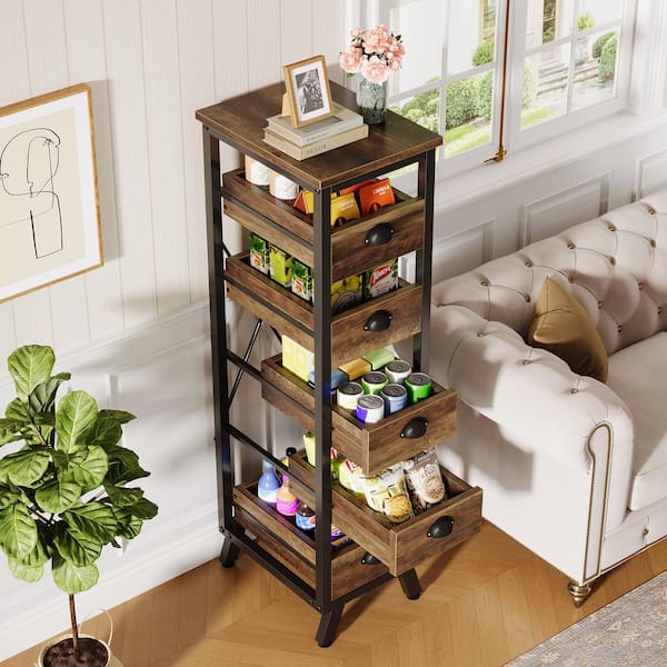 Bachel Brown 5 Shelf Wood 23.62 in. W Baker's Rack, Narrow Snack Stand Pull-Out Organizer for Kitchen Living Room 2PCs