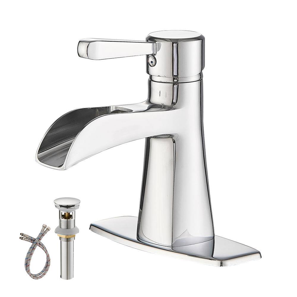Single Handle Single Hole Bathroom Faucet with Waterfall and Drain Assembly