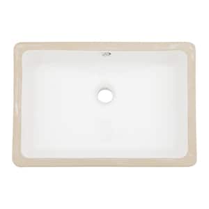 18 in . Ceramic Rectangular Undermount Bathroom Sink in White with Overflow Drain