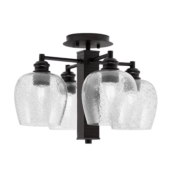 Unbranded Albany 17.5 in. 4-Light Espresso Semi-Flush with Smoke Bubble Glass Shades