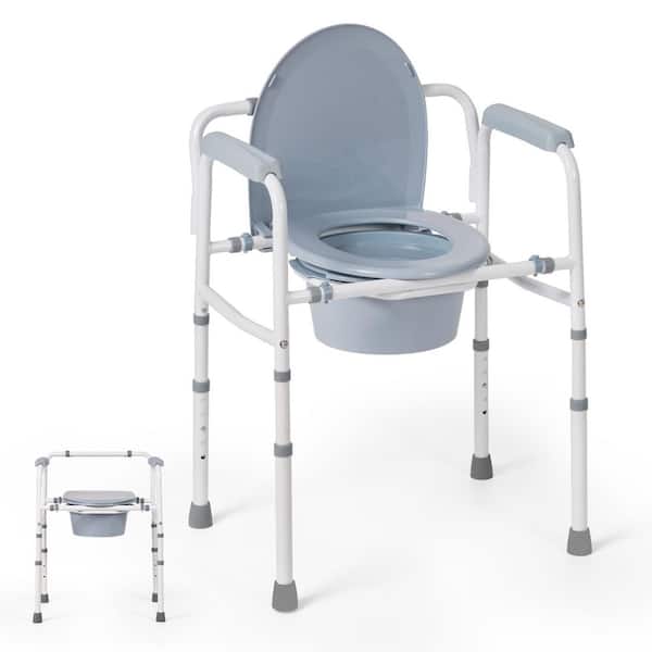 Bedside Commode Chair with 7.5 qt. Bucket for Seniors, Portable Toilet Seat with 5 Adjustable Heights, 300 lbs.