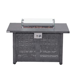 50000 BTU 41.7 in. W Grey Outdoor Fire Pit Table with Gas Hose, Lava Stones, AA Battery and Water-Resistent Cover
