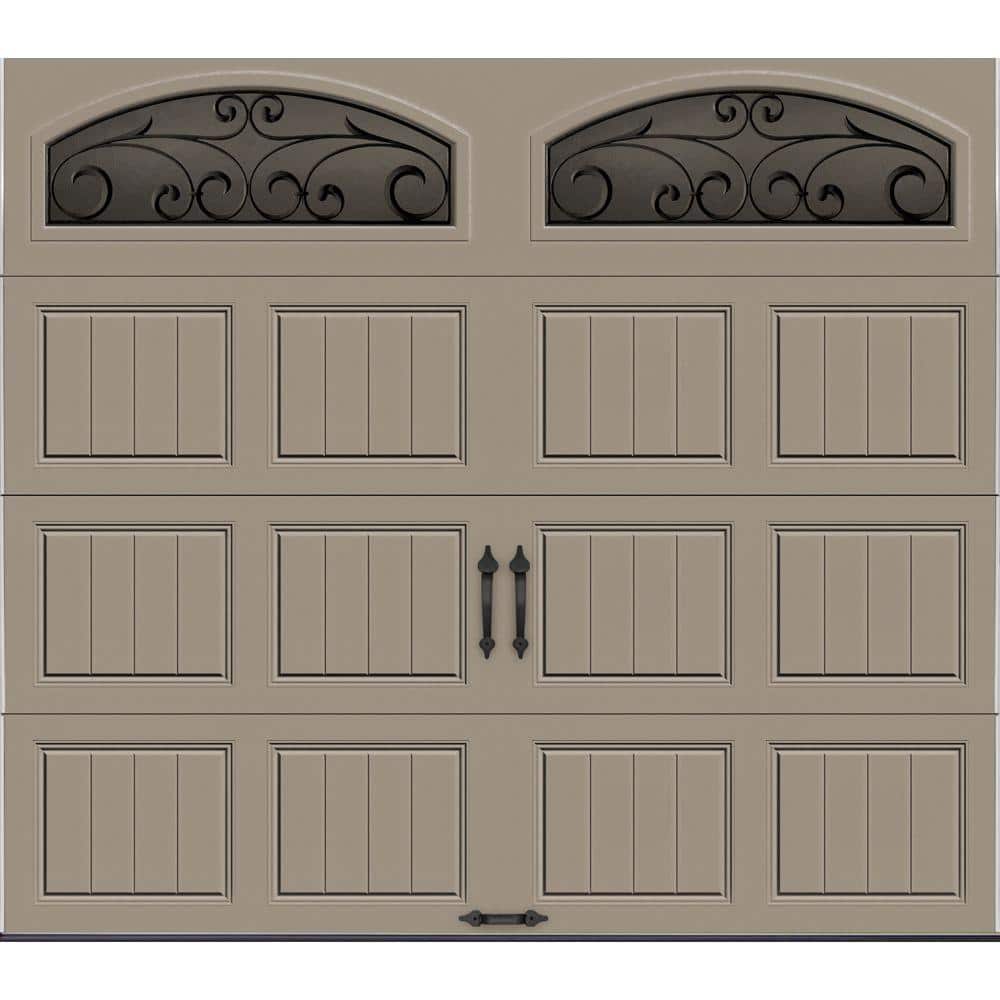 Clopay Gallery Collection 8 ft. x 7 ft. 18.4 R-Value Intellicore Insulated Sandtone Garage Door with Wrought Iron Window